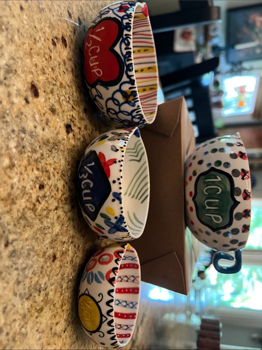 Hand-Painted Ceramic Measuring Cups - Colorful Set